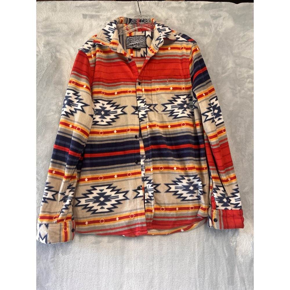 Brooklyn Cloth Fleece Shirt Mens Medium Red Southwestern Aztec Button Up 1550